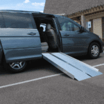 Van with a portable ramp attached for accessibility