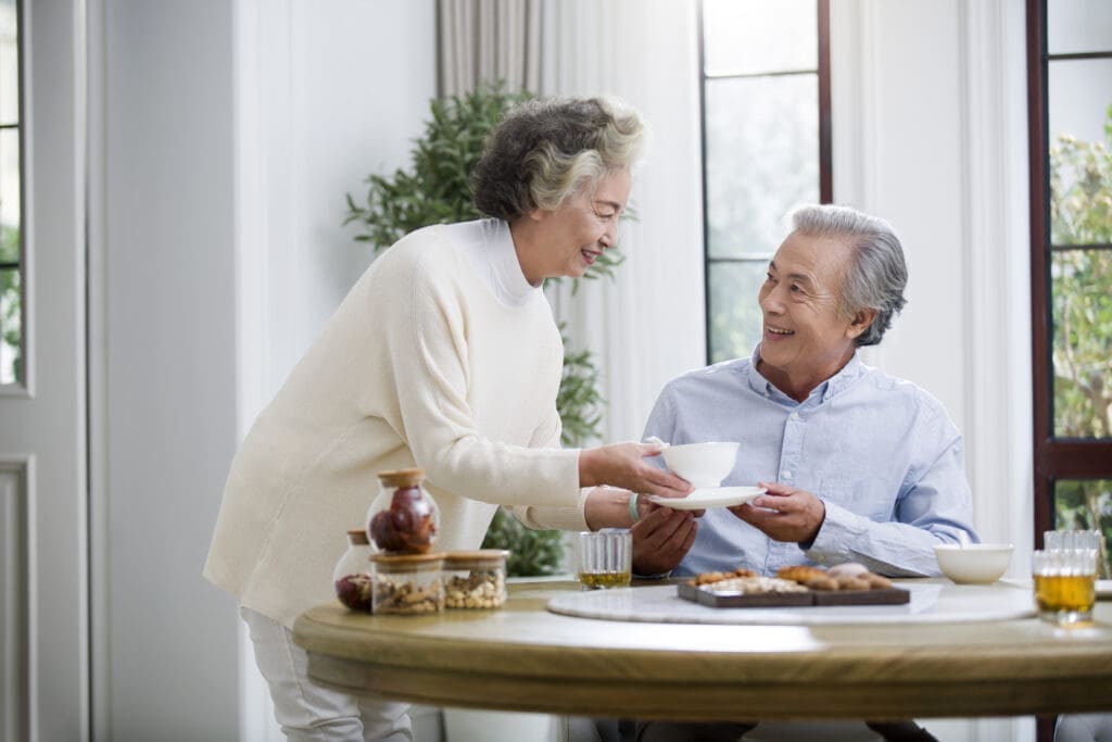 happy seniors living in their home with safety features